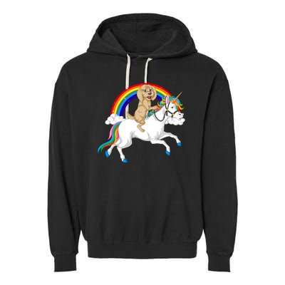 Goldendoodle Riding Unicorn Garment-Dyed Fleece Hoodie