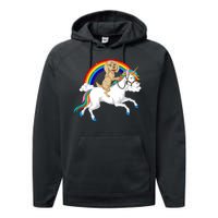 Goldendoodle Riding Unicorn Performance Fleece Hoodie