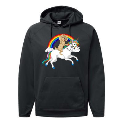 Goldendoodle Riding Unicorn Performance Fleece Hoodie