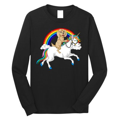 Goldendoodle Riding Unicorn Long Sleeve Shirt