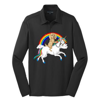 Goldendoodle Riding Unicorn Silk Touch Performance Long Sleeve Polo