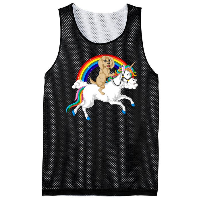 Goldendoodle Riding Unicorn Mesh Reversible Basketball Jersey Tank