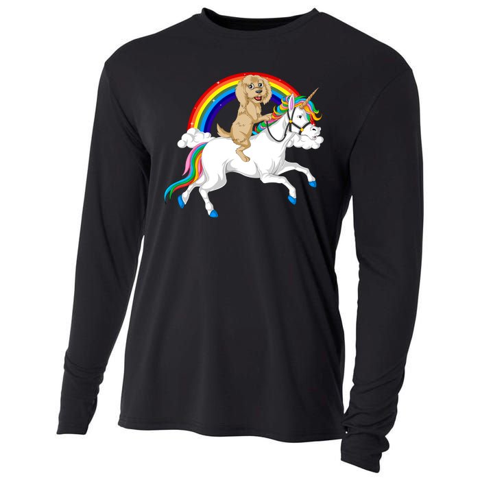 Goldendoodle Riding Unicorn Cooling Performance Long Sleeve Crew