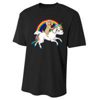 Goldendoodle Riding Unicorn Performance Sprint T-Shirt