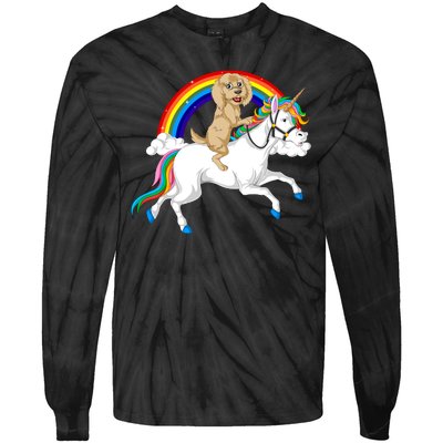 Goldendoodle Riding Unicorn Tie-Dye Long Sleeve Shirt