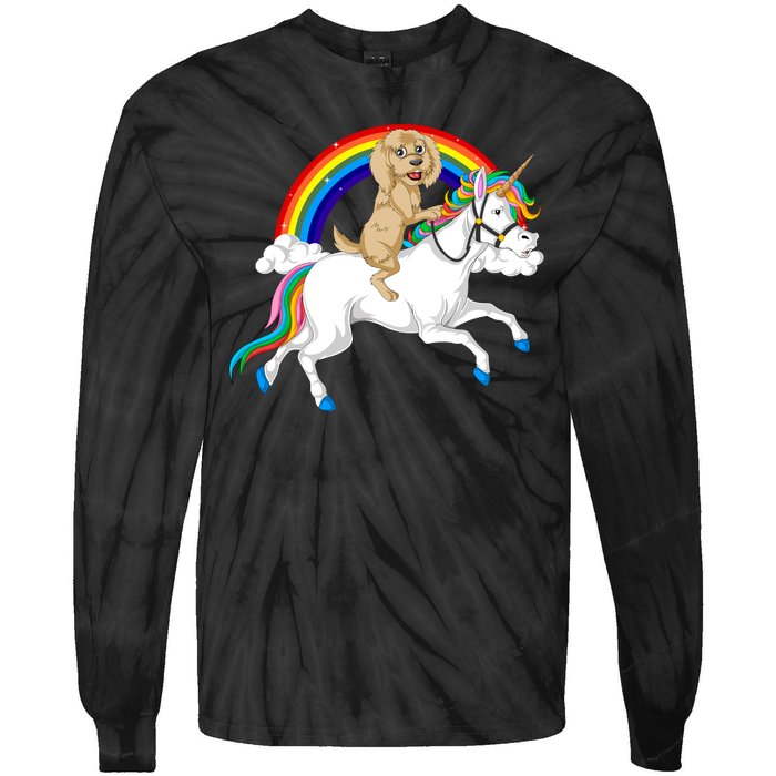 Goldendoodle Riding Unicorn Tie-Dye Long Sleeve Shirt