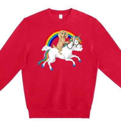 Goldendoodle Riding Unicorn Premium Crewneck Sweatshirt