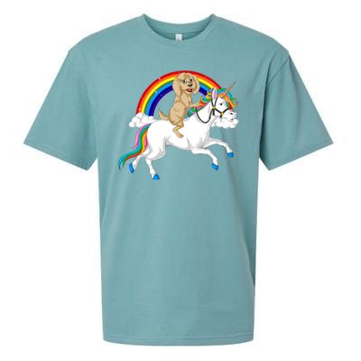 Goldendoodle Riding Unicorn Sueded Cloud Jersey T-Shirt