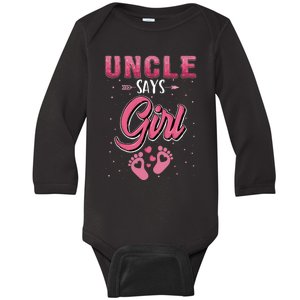 Gender Reveal Uncle Says Girl Baby Matching Family Set Baby Long Sleeve Bodysuit