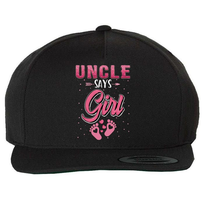 Gender Reveal Uncle Says Girl Baby Matching Family Set Wool Snapback Cap