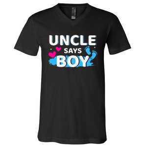 Gender reveal uncle says matching family baby party V-Neck T-Shirt