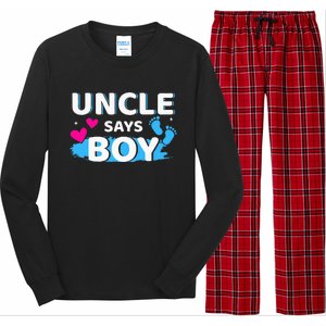 Gender reveal uncle says matching family baby party Long Sleeve Pajama Set