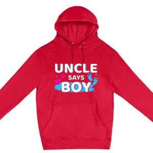 Gender reveal uncle says matching family baby party Premium Pullover Hoodie