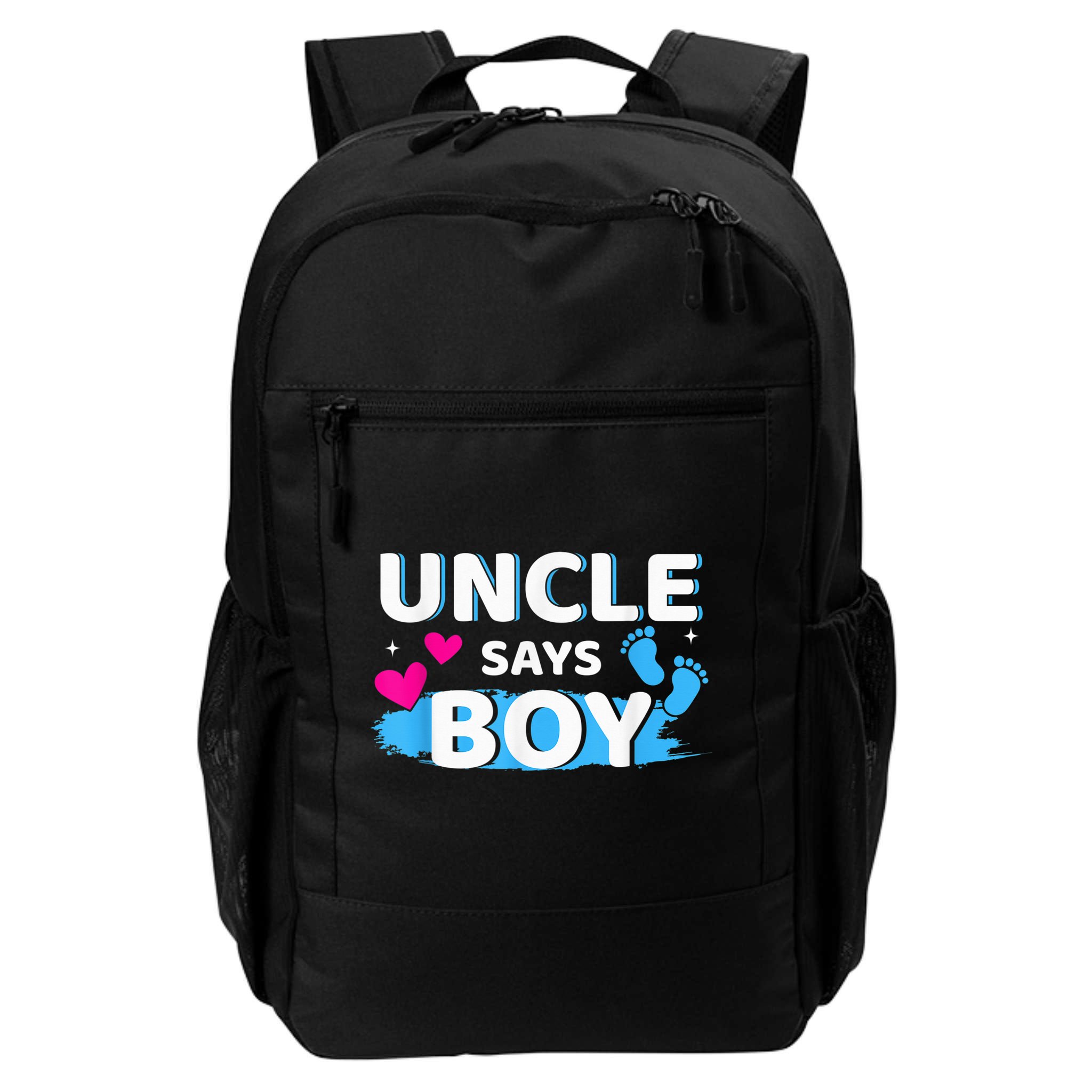  Gender reveal uncle says boy matching family baby party Backpack