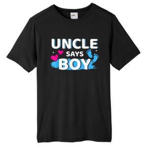  Gender reveal uncle says boy matching family baby party Tall Fusion ChromaSoft Performance T-Shirt