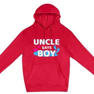  Gender reveal uncle says boy matching family baby party Premium Pullover Hoodie