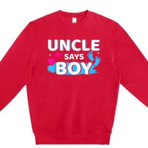  Gender reveal uncle says boy matching family baby party Premium Crewneck Sweatshirt