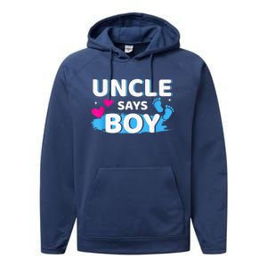  Gender reveal uncle says boy matching family baby party Performance Fleece Hoodie