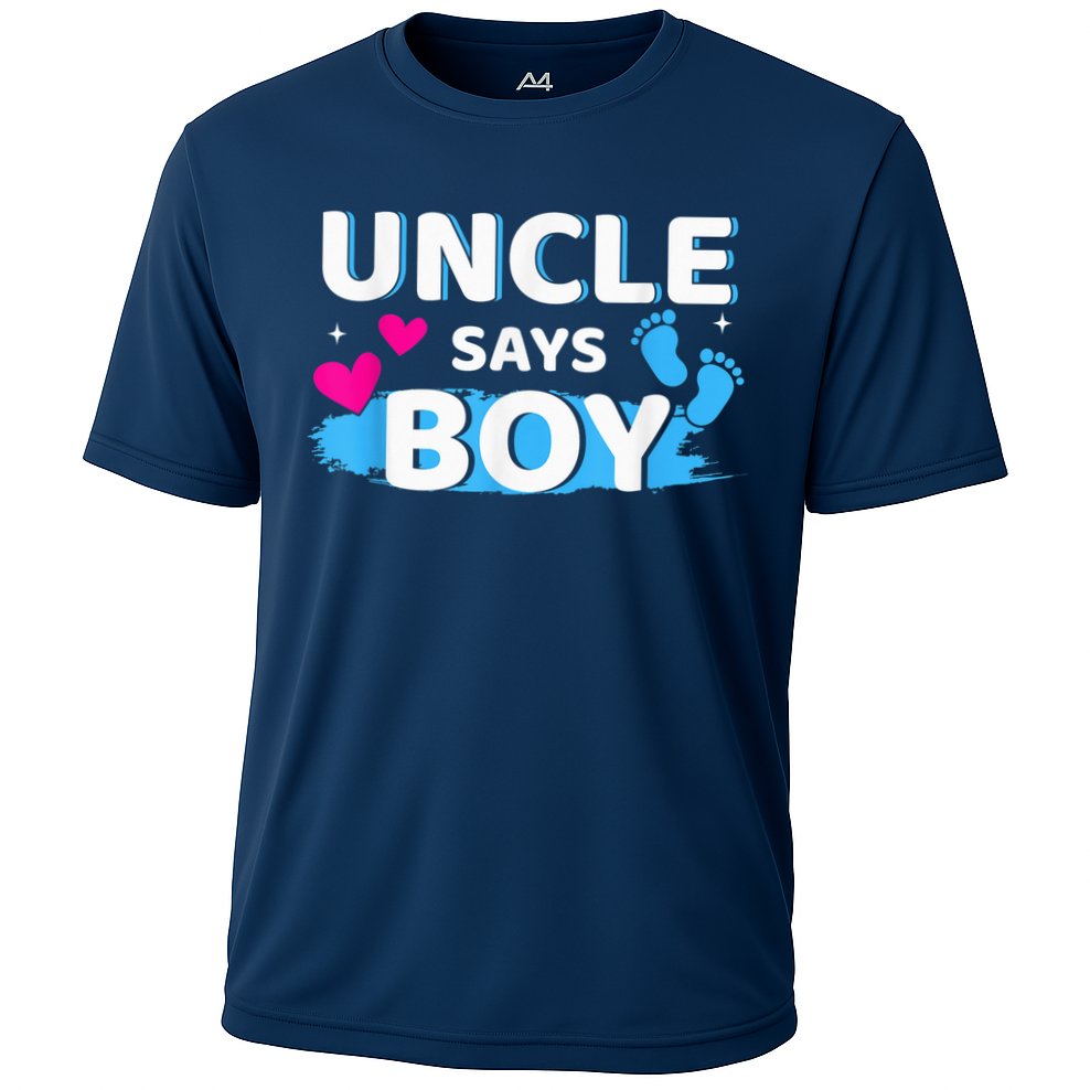  Gender reveal uncle says boy matching family baby party Cooling Performance Crew T-Shirt
