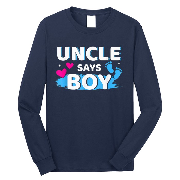  Gender reveal uncle says boy matching family baby party Long Sleeve Shirt