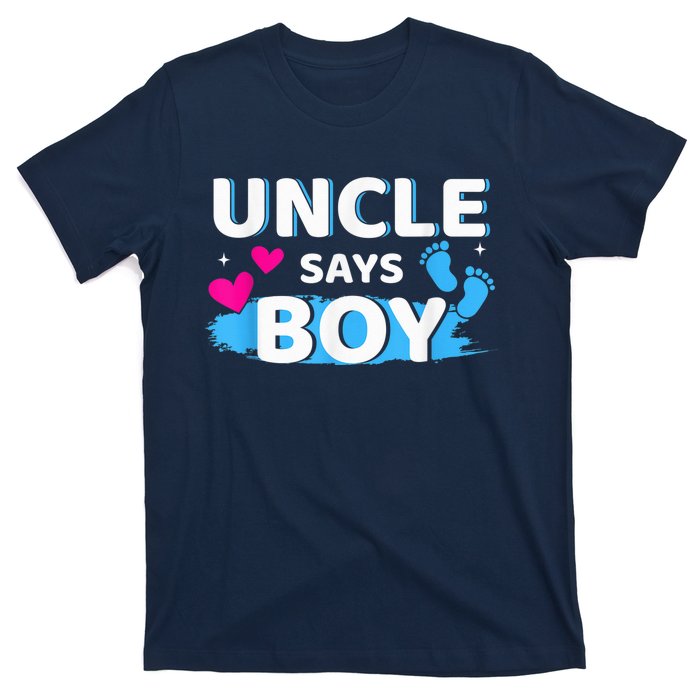  Gender reveal uncle says boy matching family baby party T-Shirt