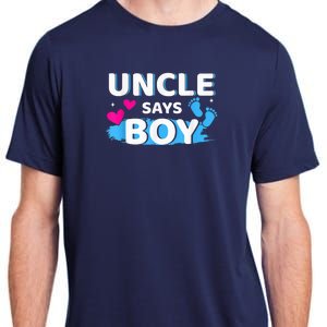  Gender reveal uncle says boy matching family baby party Adult ChromaSoft Performance T-Shirt