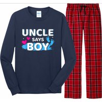  Gender reveal uncle says boy matching family baby party Long Sleeve Pajama Set