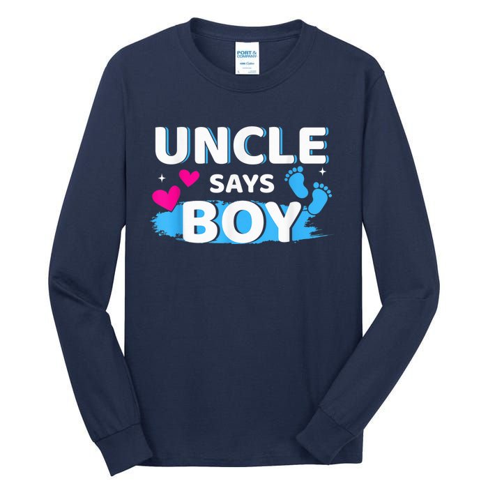  Gender reveal uncle says boy matching family baby party Tall Long Sleeve T-Shirt