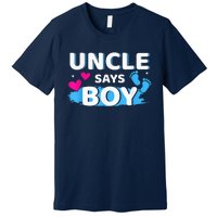  Gender reveal uncle says boy matching family baby party Premium T-Shirt