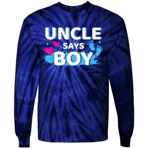  Gender reveal uncle says boy matching family baby party Tie-Dye Long Sleeve Shirt