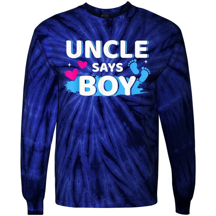  Gender reveal uncle says boy matching family baby party Tie-Dye Long Sleeve Shirt