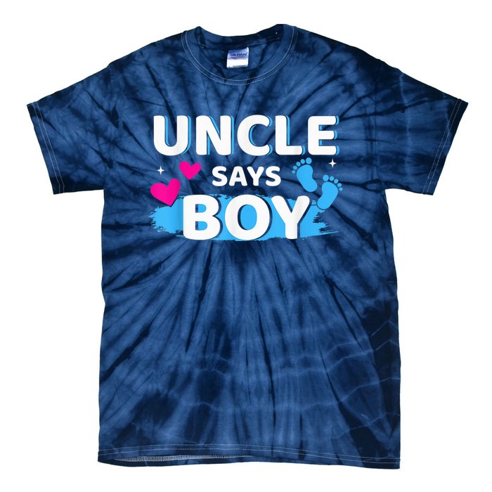  Gender reveal uncle says boy matching family baby party Tie-Dye T-Shirt