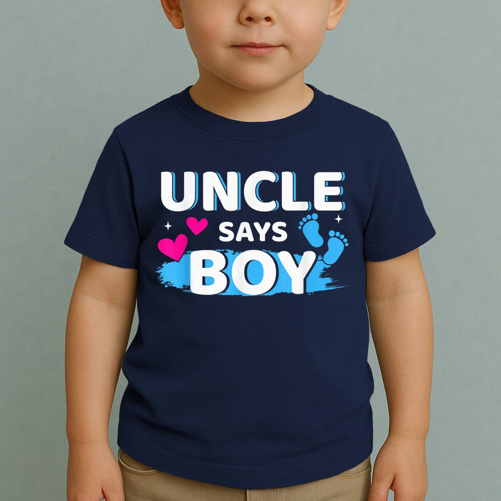  Gender reveal uncle says boy matching family baby party Toddler T-Shirt