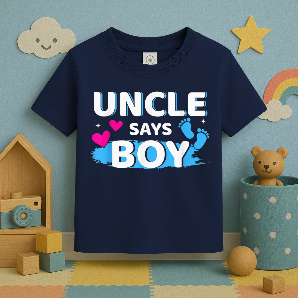  Gender reveal uncle says boy matching family baby party Toddler T-Shirt