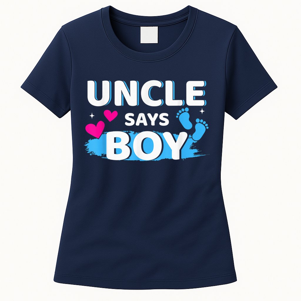  Gender reveal uncle says boy matching family baby party Womens T-Shirt