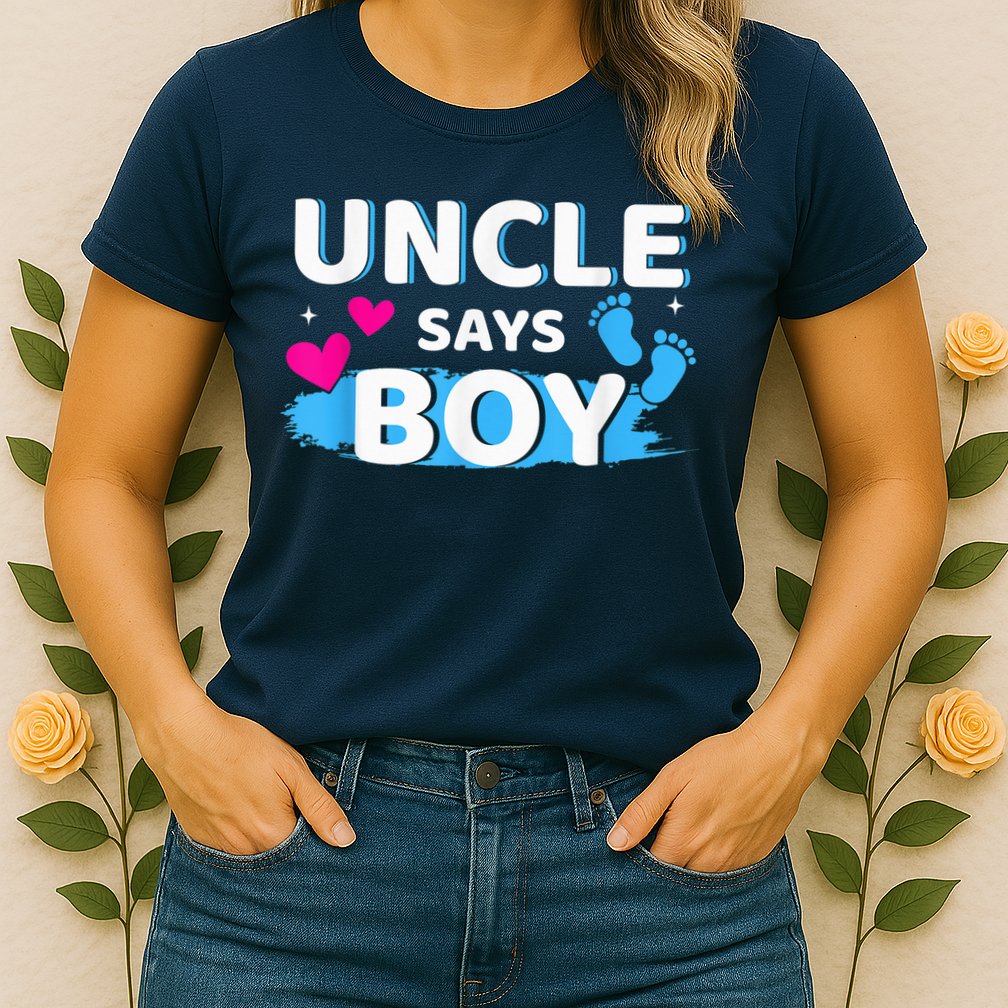  Gender reveal uncle says boy matching family baby party Womens T-Shirt