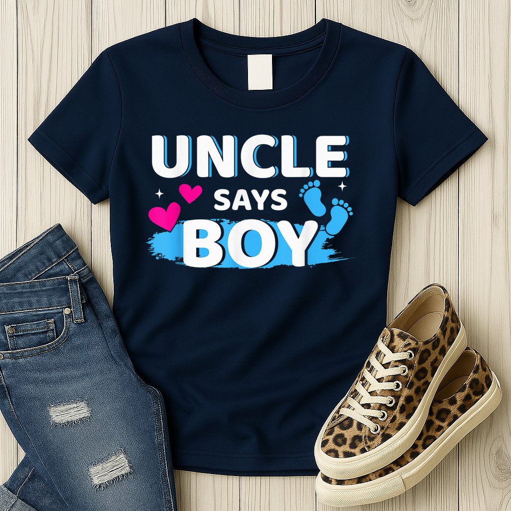  Gender reveal uncle says boy matching family baby party Womens T-Shirt