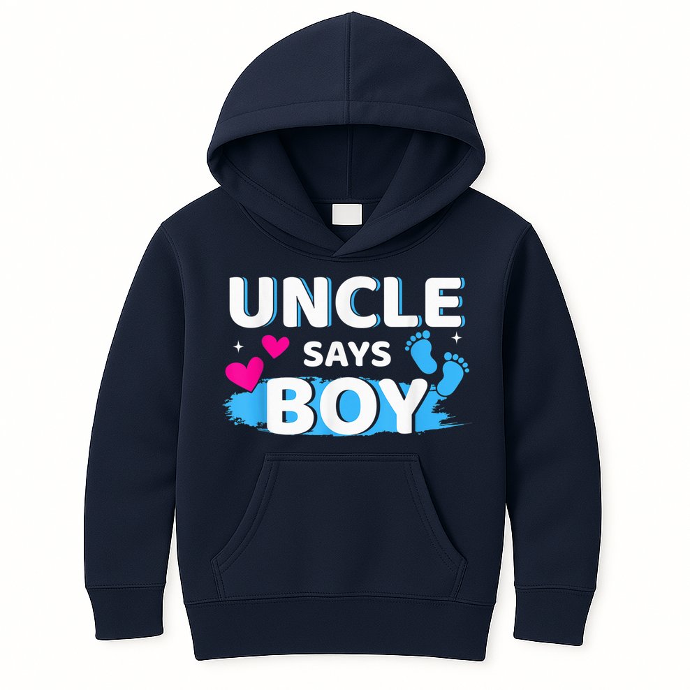  Gender reveal uncle says boy matching family baby party Kids Hoodie