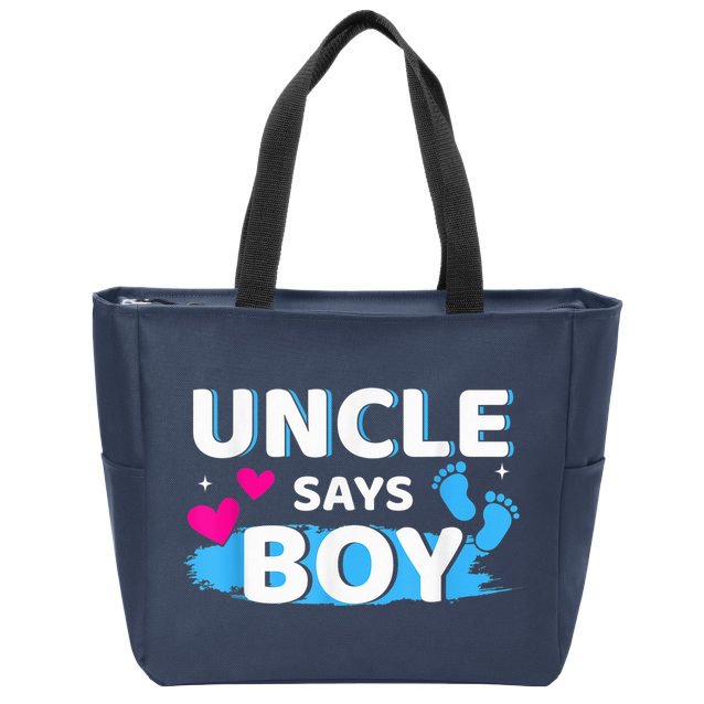  Gender reveal uncle says boy matching family baby party Zip Tote Bag