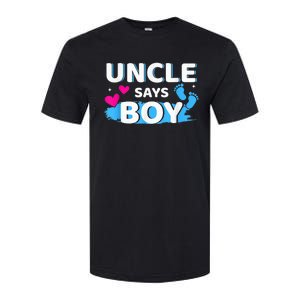  Gender reveal uncle says boy matching family baby party Softstyle CVC T-Shirt