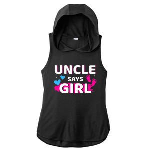 Gender reveal uncle says matching family baby party Ladies PosiCharge Tri-Blend Wicking Draft Hoodie Tank