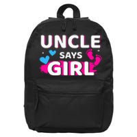 Gender reveal uncle says matching family baby party 16 in Basic Backpack