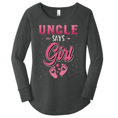 Gender reveal Uncle says baby matching family set Women's Perfect Tri Tunic Long Sleeve Shirt