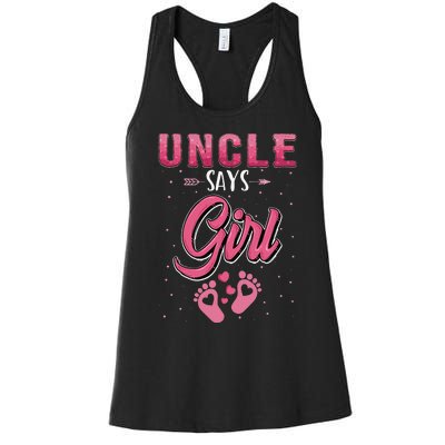 Gender reveal Uncle says baby matching family set Women's Racerback Tank