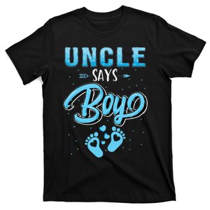 Gender reveal Uncle says baby matching family set T-Shirt