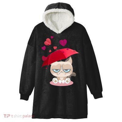 Grump Cat Valentines Day Hooded Wearable Blanket