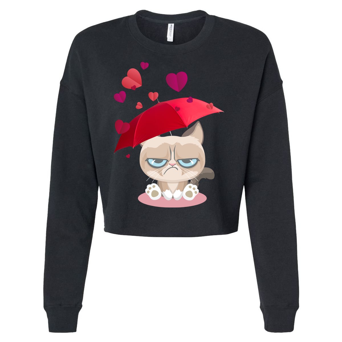 Grump Cat Valentines Day Cropped Pullover Crew