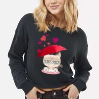 Grump Cat Valentines Day Cropped Pullover Crew