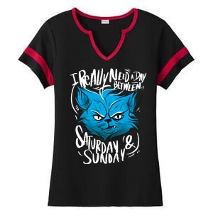 Grumpy Cat Weekend Funny Ladies Halftime Notch Neck Tee