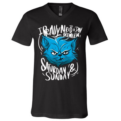 Grumpy Cat Weekend Funny V-Neck T-Shirt